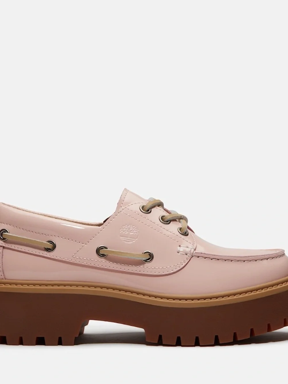 new Women's 8.5 Timberland Stone Street Platform Boat Shoe Pink patent leather